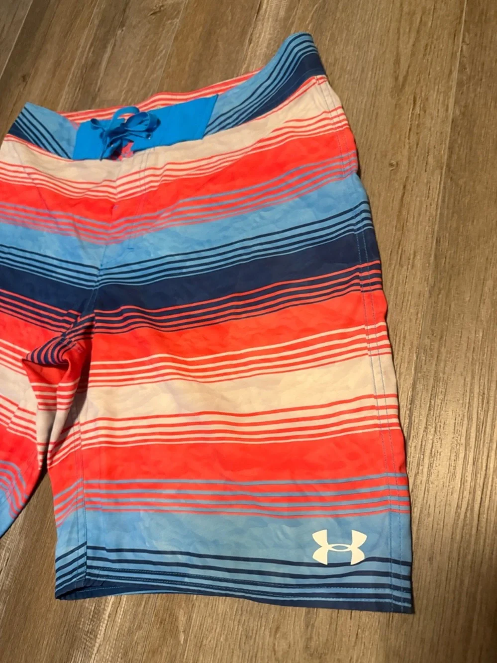 Under Armour Men’s Red, Blue & White Striped Swim Board Shorts